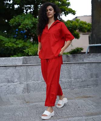 Red cotton co ord set 2