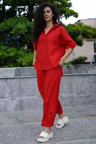 Red cotton co ord set