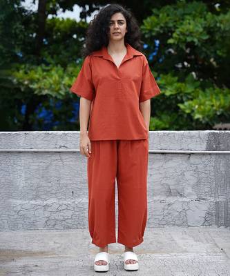 Orange cotton co ord set 1