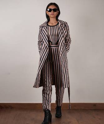 Pink printed cotton co ord set with jacket 1