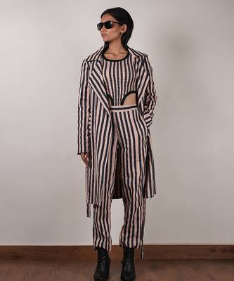 Pink printed cotton co ord set with jacket 4