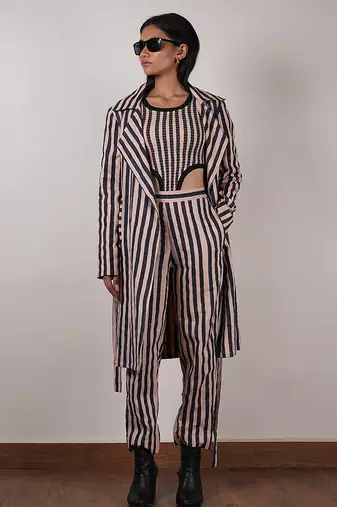 Pink printed cotton co ord set with jacket