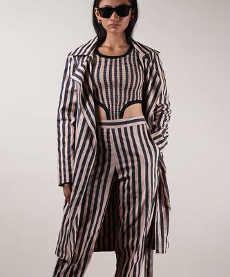 Pink printed cotton co ord set with jacket 5