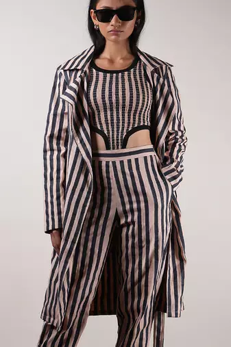 Pink printed cotton co ord set with jacket