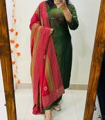 green embroidered cotton kurta pant with dupatta