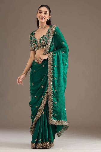 Premium fendi satin with heavy embroidery & double sequence work