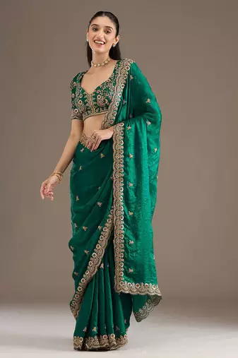 Premium fendi satin with heavy embroidery & double sequence work