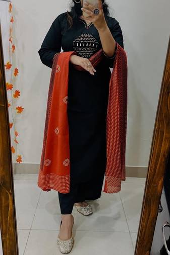 black embroidered cotton kurta pant with dupatta