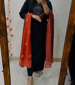 black embroidered cotton kurta pant with dupatta