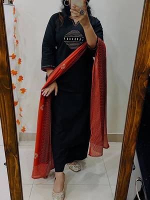 black embroidered cotton kurta pant with dupatta 2