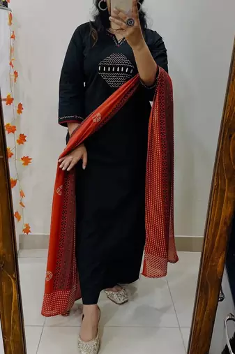 black embroidered cotton kurta pant with dupatta