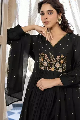 black embroidered cotton kurta pant with dupatta