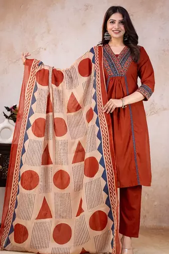 red printed cotton kurta pant with dupatta