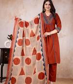 red printed cotton kurta pant with dupatta