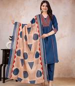 blue printed cotton kurta pant with dupatta