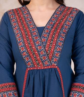 blue printed cotton kurta pant with dupatta 4