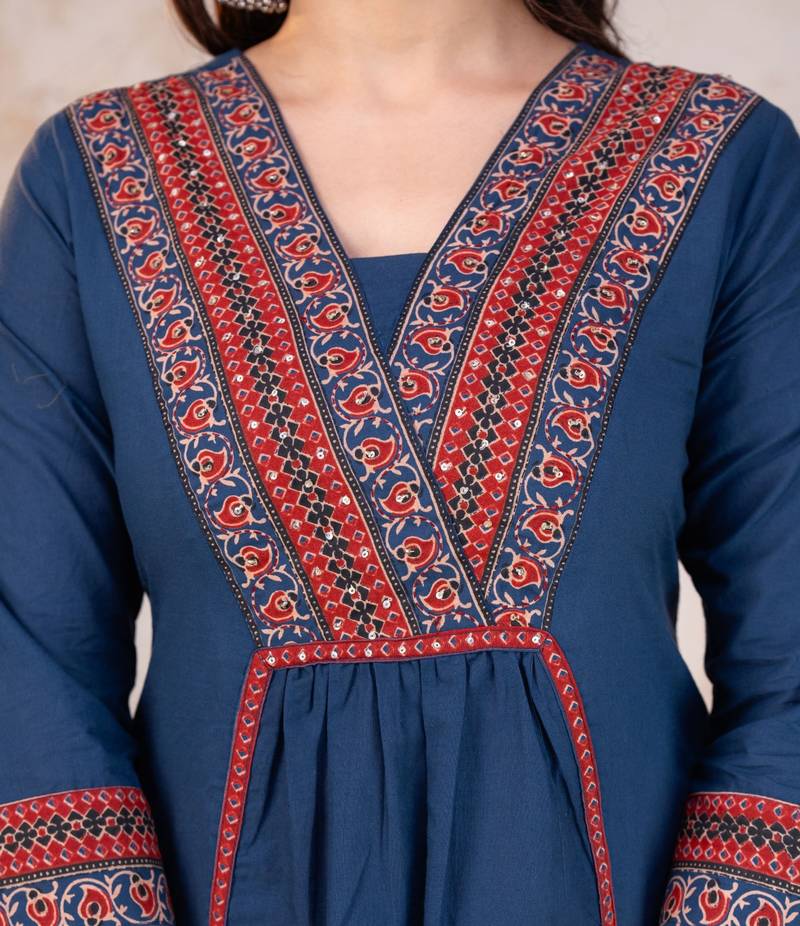 blue printed cotton kurta pant with dupatta