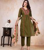 green printed cotton kurta pant with dupatta
