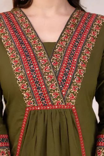 green printed cotton kurta pant with dupatta