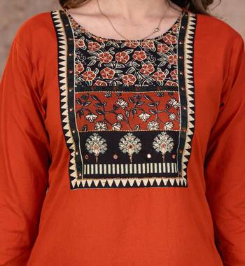 orange printed cotton kurta pant with dupatta 4
