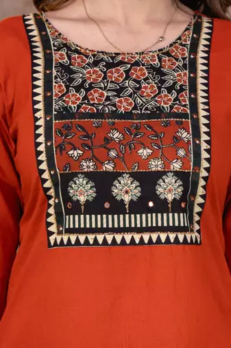 orange printed cotton kurta pant with dupatta