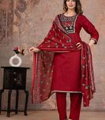 red printed cotton kurta pant with dupatta