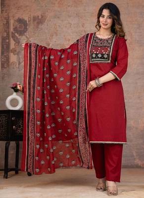 red printed cotton kurta pant with dupatta 2