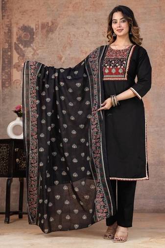 black printed cotton kurta pant with dupatta