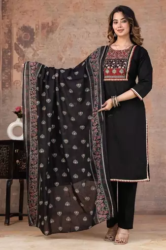 black printed cotton kurta pant with dupatta