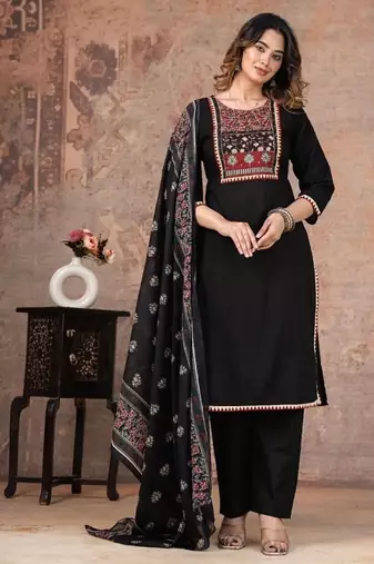 black printed cotton kurta pant with dupatta
