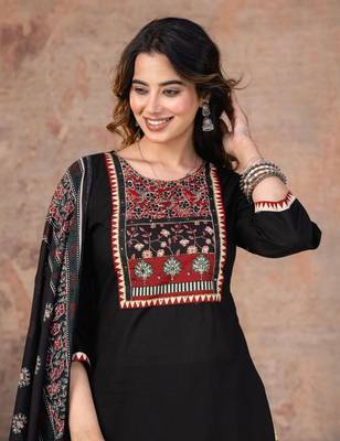 black printed cotton kurta pant with dupatta 4
