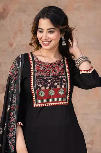 black printed cotton kurta pant with dupatta