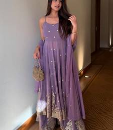 Lavender Embroidered Georgette Palazzo Suit