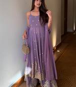 Lavender Embroidered Georgette Palazzo Suit
