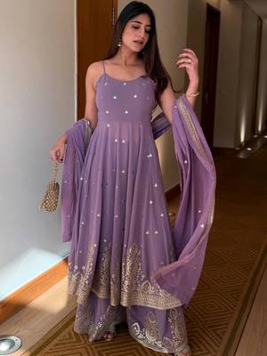 Lavender Embroidered Georgette Palazzo Suit 3
