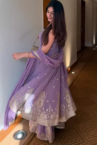 Lavender Embroidered Georgette Palazzo Suit