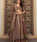 beige thread work silk festival lehenga set choli with dupatta with dupatta