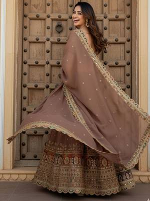 beige thread work silk festival lehenga set choli with dupatta with dupatta 2