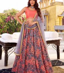 grey embroidered net festival lehenga set choli with dupatta