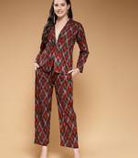 rayon maroon abstract print co-ord set