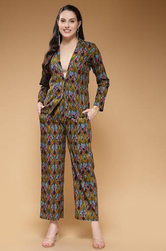 rayon green abstract print co-ord set