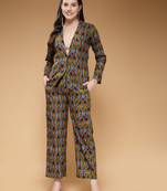 rayon green abstract print co-ord set