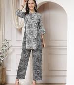 cotton black abstract print a-line co-ord set