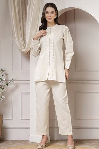 cotton natural flex solid co-ord set