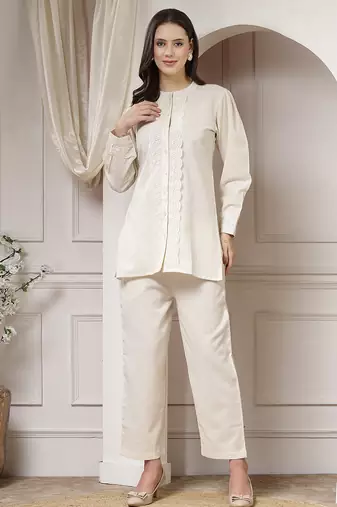 cotton natural flex solid co-ord set