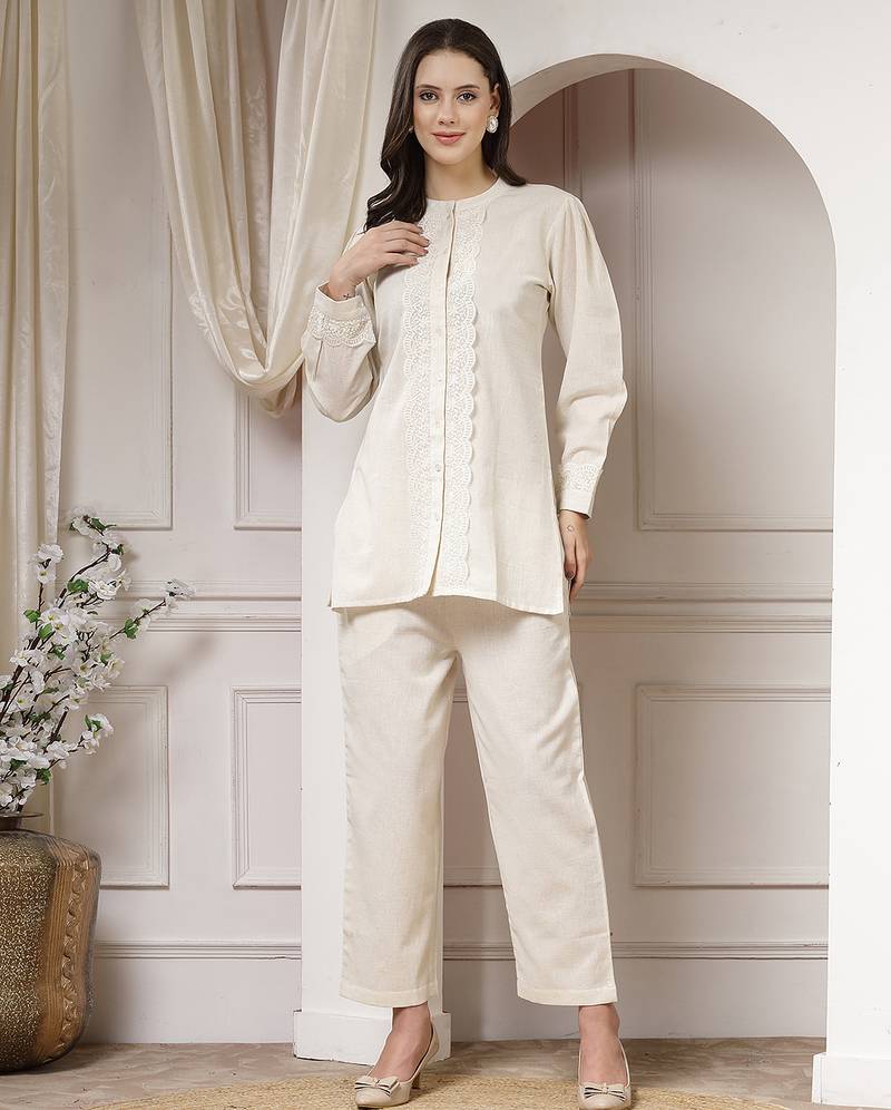 cotton natural flex solid co-ord set