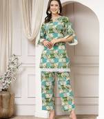 cotton green abstract print co-ord set