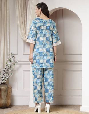 cotton blue abstract print co-ord set 2