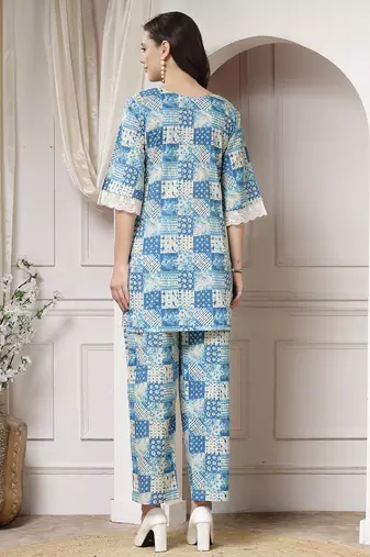 cotton blue abstract print co-ord set