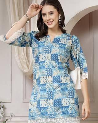 cotton blue abstract print co-ord set 3